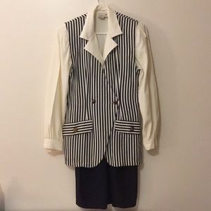 Long sleeve navy blue and white stripped dress.